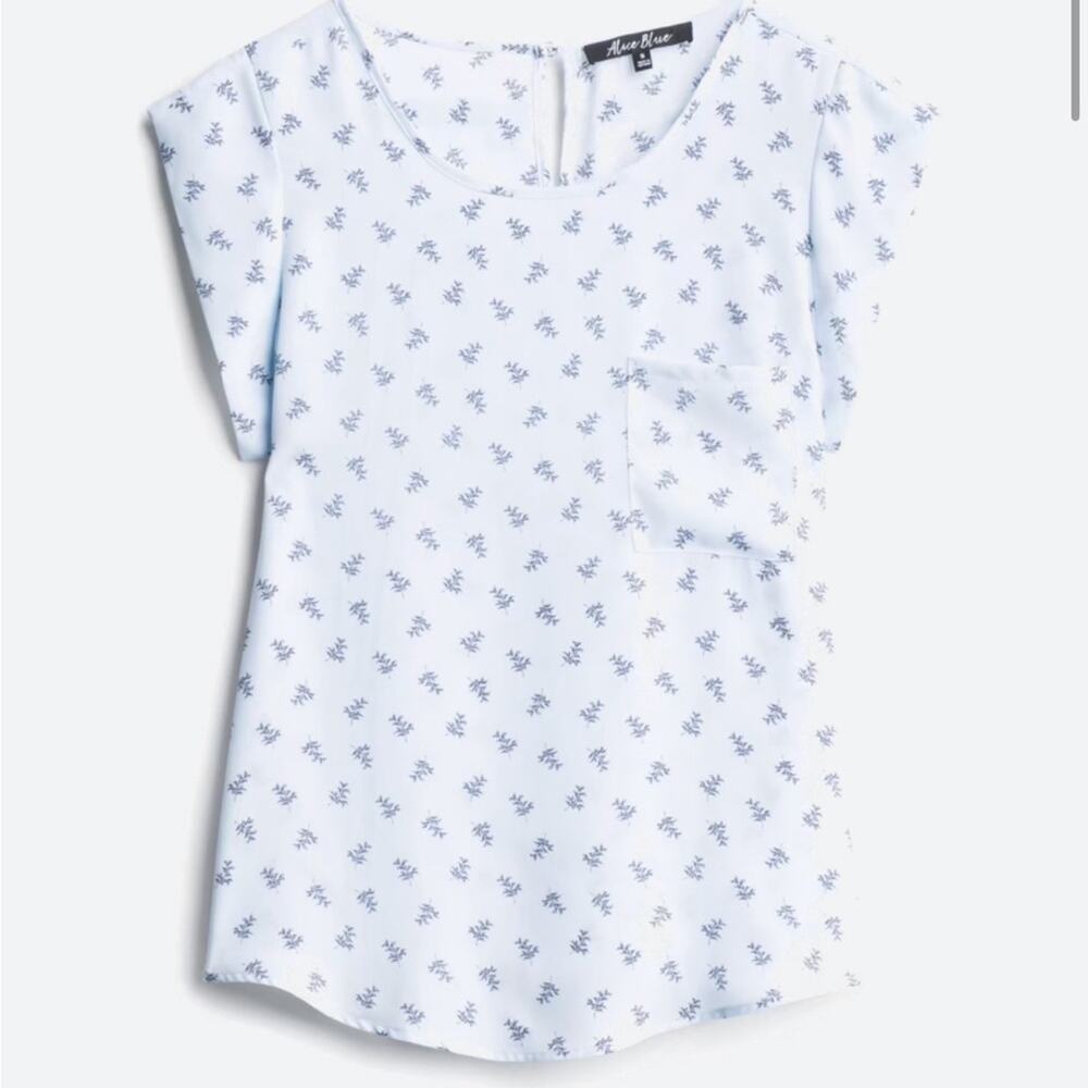 Alice Blue XXL Baby Blue Microfloral Botanical Print‎ Blouse Top